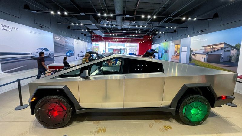 Teslas new Cybertruck is shown on display at a Tesla store in San Diego California U.S. December 9 2023. REUTERSMike Blake