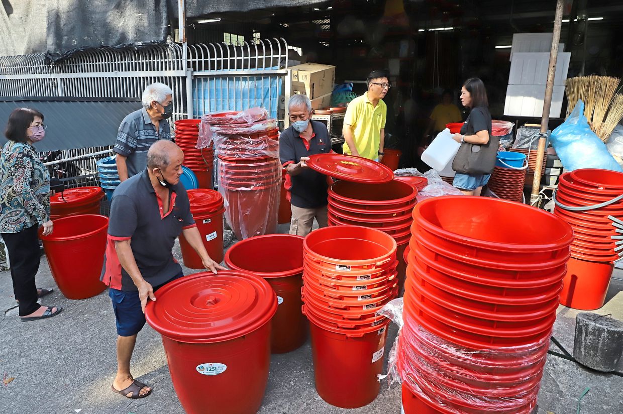 Customers buying pails in anticipation of the water cut.