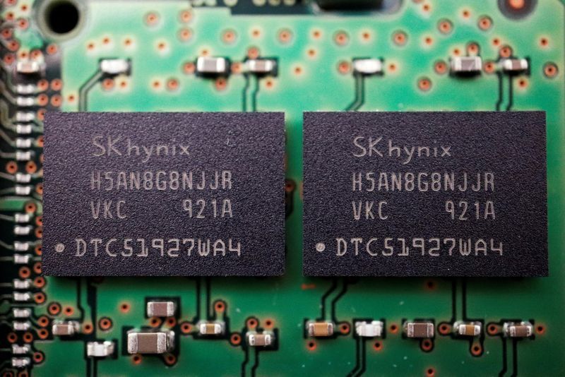 FILE PHOTO Memory chips by South Korean semiconductor supplier SK Hynix are seen on a circuit board of a computer in this illustration picture taken February 25 2022. REUTERSFlorence LoIllustrationFile Photo