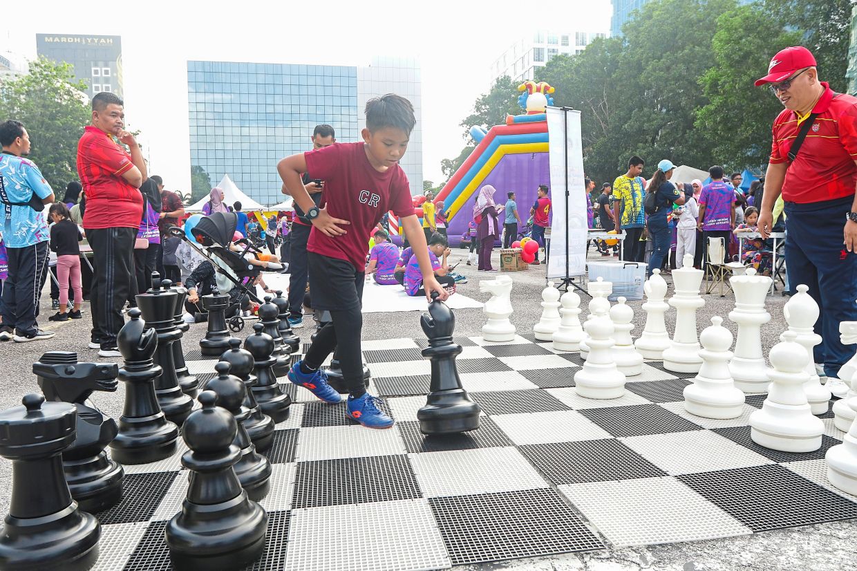 A giant chess set for chess enthusiasts.