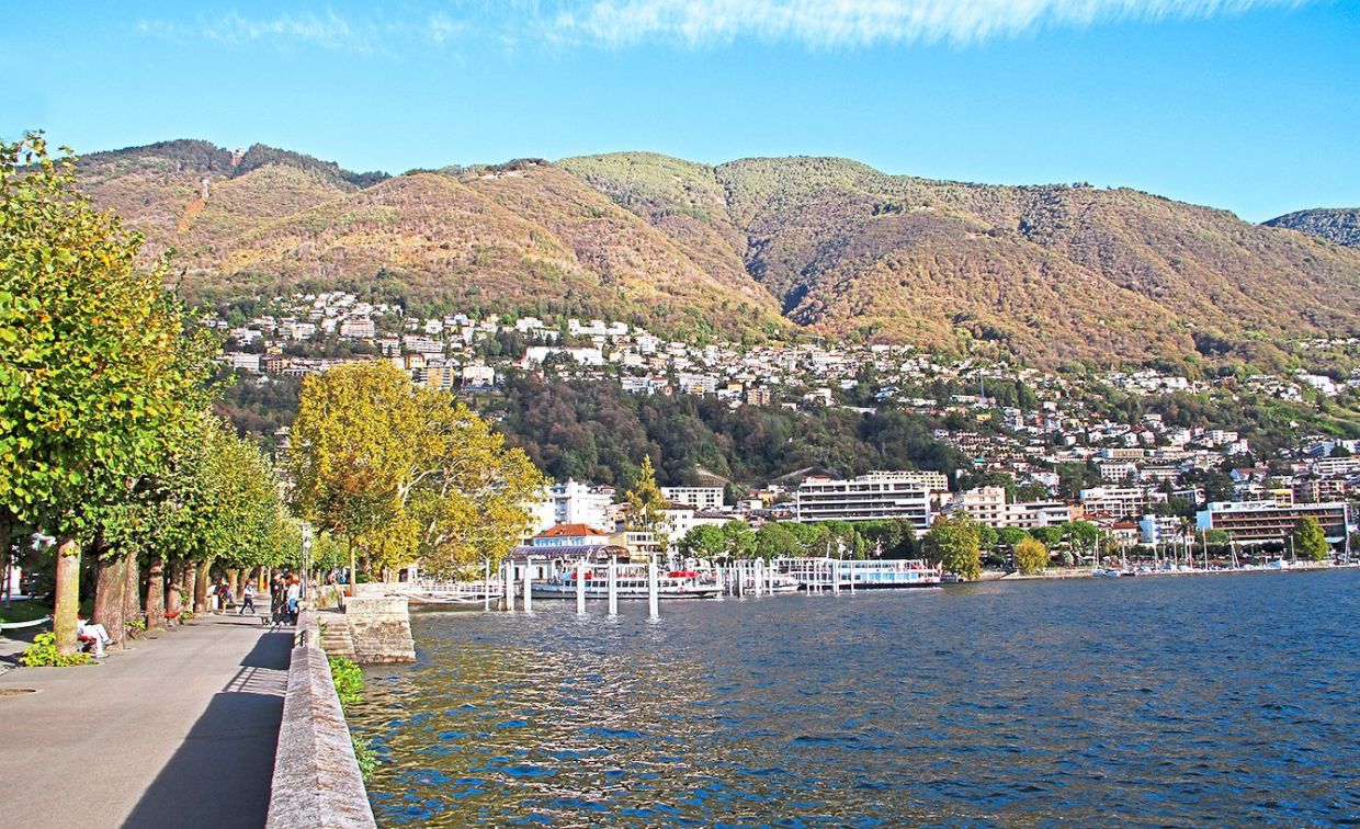 The train journey starts from the lakefront of Locarno in Switzerland