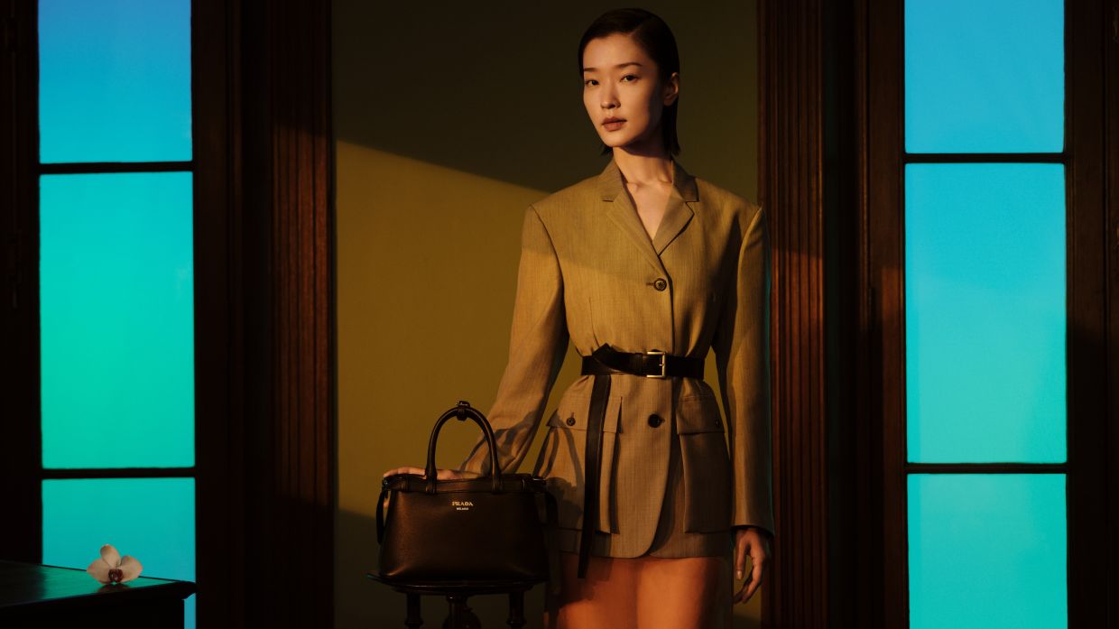 A campaign featuring touching portraits taken in a cinematic atmosphere star actress and supermodel Du Juan. Photo: Prada