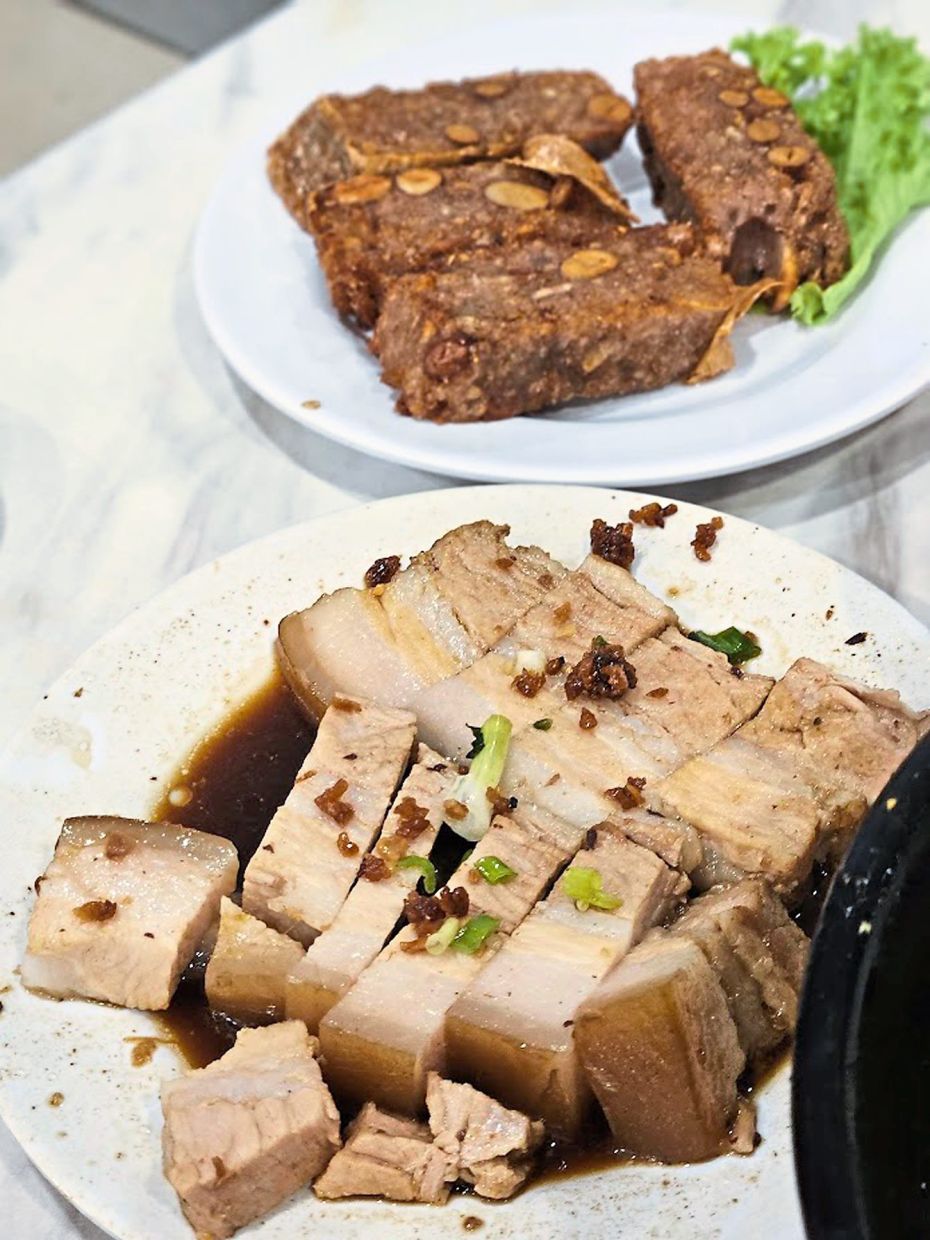 Braised pork belly with the perfect ratio of skin, fat and meat.