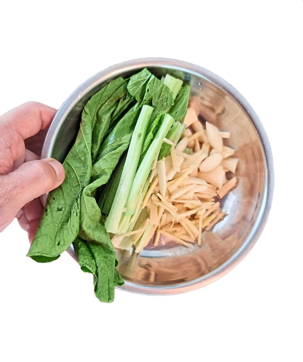 Getting the ginger, garlic and vegetables ready.