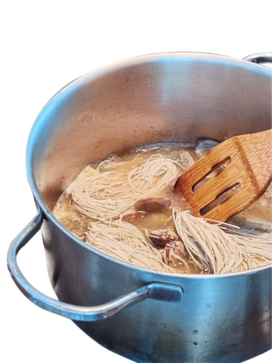 It only takes a minute or two for the mee suah to cook.