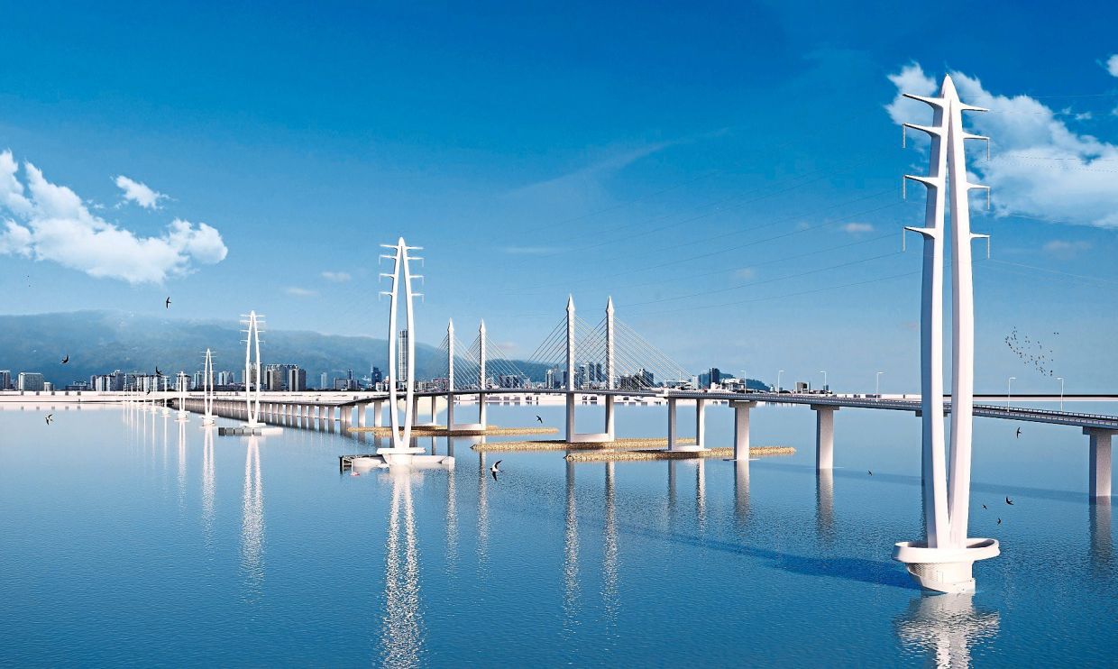 An artist’s impression of the towers next to the Penang Bridge. The towers, when completed, will strengthen power supply through overhead line transmission.