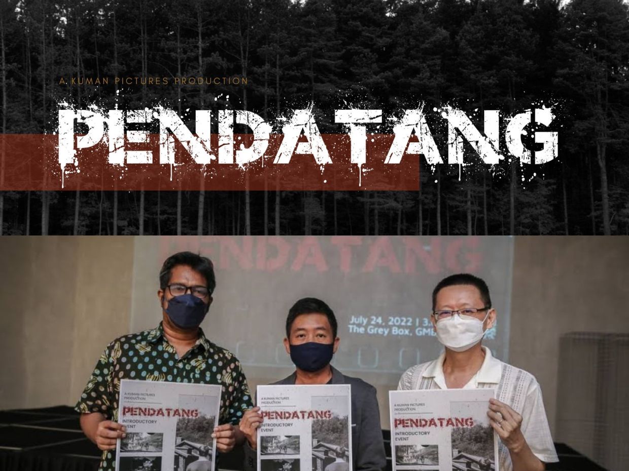 (From left) Pendatang co-producer Amir Muhammad, director Ng Ken Kin and scriptwriter Lim Boon Siang pose for a group picture during the ‘Pendatang’ crowdfunding media briefing in Kuala Lumpur in July 2022. — Kuman Pictures/Agencies