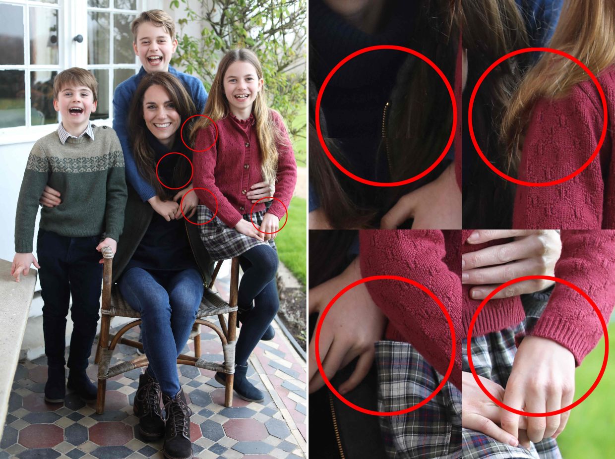 A combination of pictures made on March 11, 2024 shows the controversy photo released by Kensington Palace of the Princess of Wales with her children. — AFP
