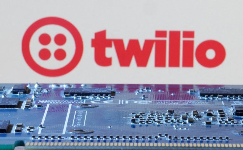 FILE PHOTO Twilio logo is seen near computer motherboard in this illustration taken January 8 2024. REUTERSDado RuvicIllustrationFile Photo