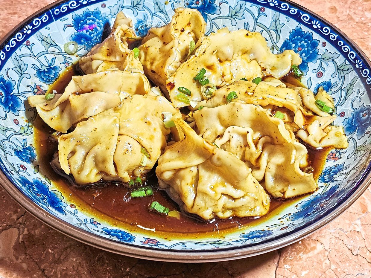 Dumplings in chilli oil.