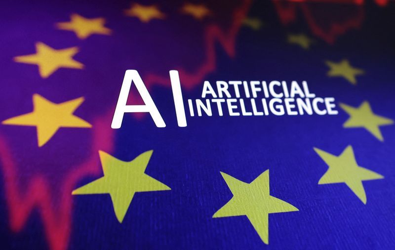EU flag stock graph and quotAI ARTIFICIAL INTELLIGENCEquot words are seen in this illustration taken May 21 2024. REUTERSDado RuvicIllustrationFiles