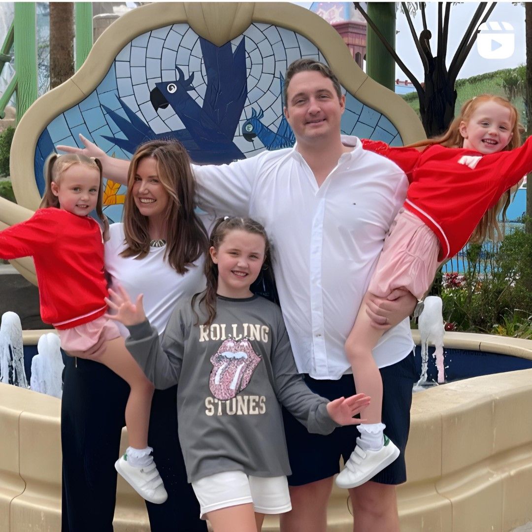 Sarah Cameron with her husband and children Dixie (left), Emilia (centre) and Teddy (right). Photo: Sarah Cameron