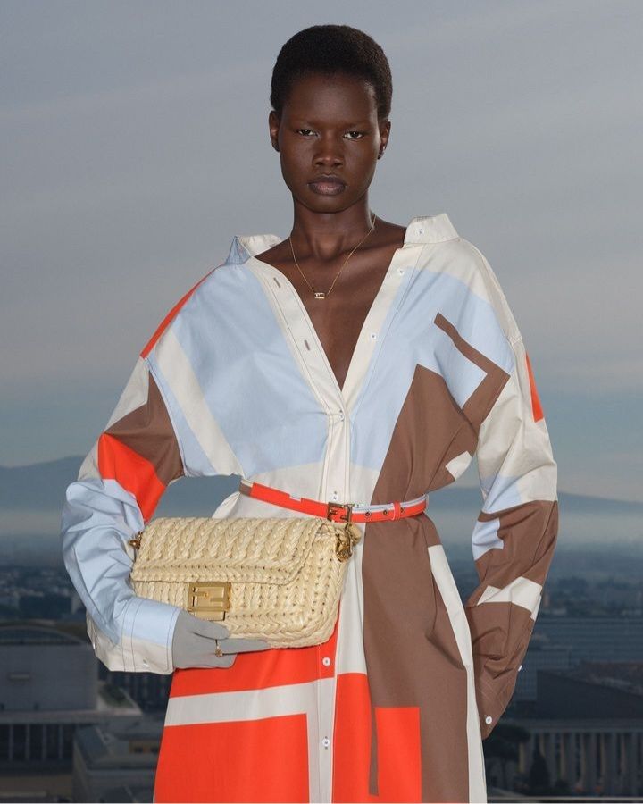 Fendi’s raffia Baguette bag is accented with golden hardware and leather. Photo: Instagram/Fendi