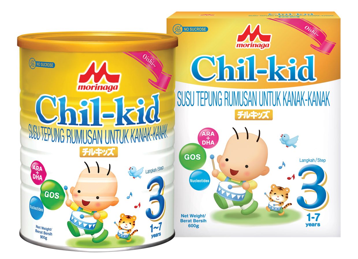 Morinaga Chil-kid is a scientifically formulated sucrose-free growing-up milk with higher amounts of micronutrients such as calcium and Vitamin D.