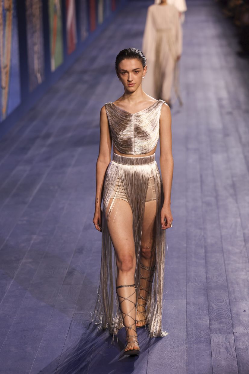 Dior sends out a sporty look of fringing over shorts. Photo: AP