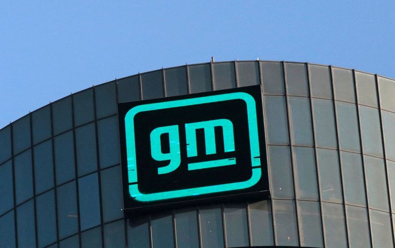 FILE PHOTO The new GM logo is seen on the facade of the General Motors headquarters in Detroit Michigan U.S. March 16 2021. REUTERSRebecca CookFile Photo