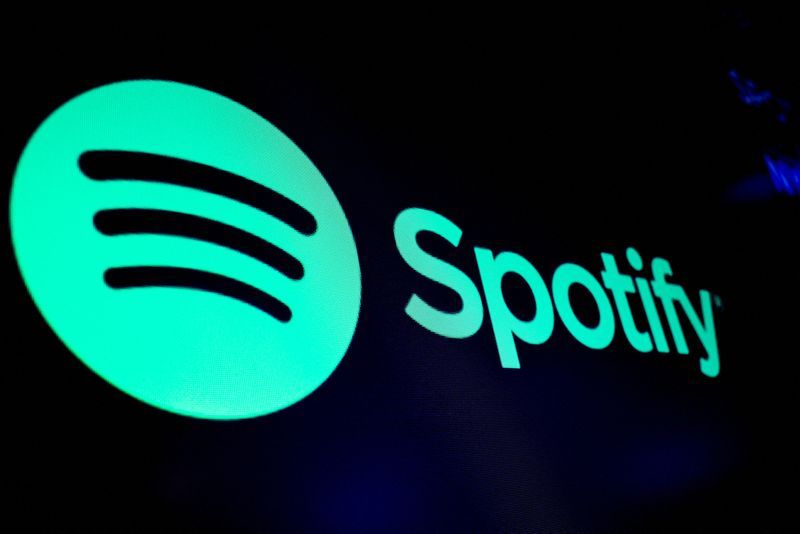 FILE PHOTO A screen displays the logo of Spotify on the floor at the New York Stock Exchange NYSE in New York City U.S. December 4 2023. REUTERSBrendan McDermidFile Photo