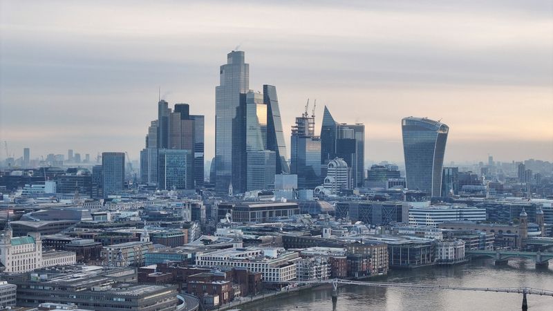 FILE PHOTO A drone view of the City of London Britains financial powerhouse two days before the government presents its critical pre-election budget in London Britain March 3 2024. REUTERSYann TessierFile Photo