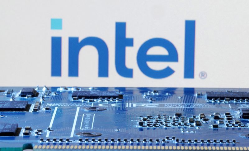FILE PHOTO Intel logo is seen near computer motherboard in this illustration taken January 8 2024. REUTERSDado RuvicIllustrationFile Photo