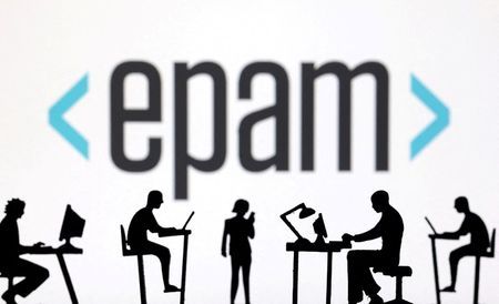 FILE PHOTO Figurines with computers and smartphones are seen in front of EPAM logo in this illustration taken February 19 2024. REUTERSDado RuvicIllustrationFile Photo