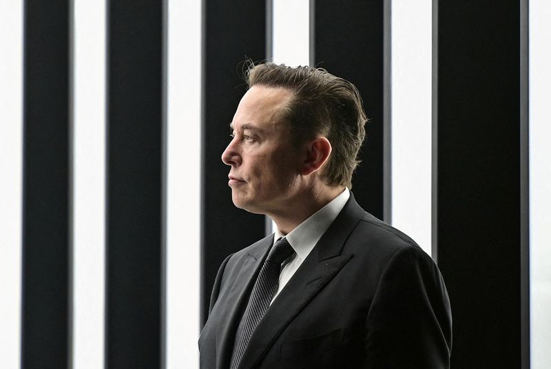 Elon Musk attends the opening ceremony of the new Tesla Gigafactory for electric cars in Gruenheide Germany March 22 2022. Patrick PleulPool via REUTERSFile Photo