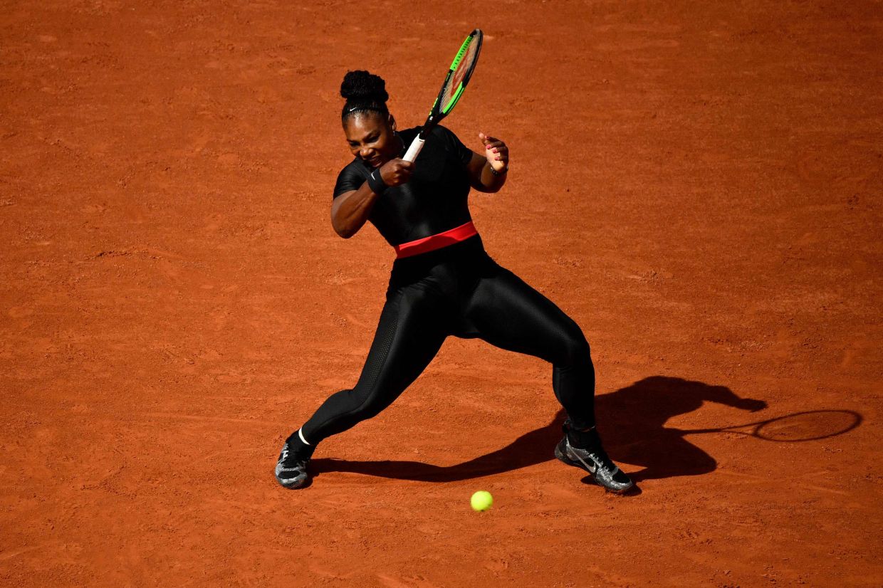 A file picture shows Serena Williams at the 2018 French Open tennis tournament in Paris. Her brash choice of clothes has helped her stand out on the courts. Photo: AFP