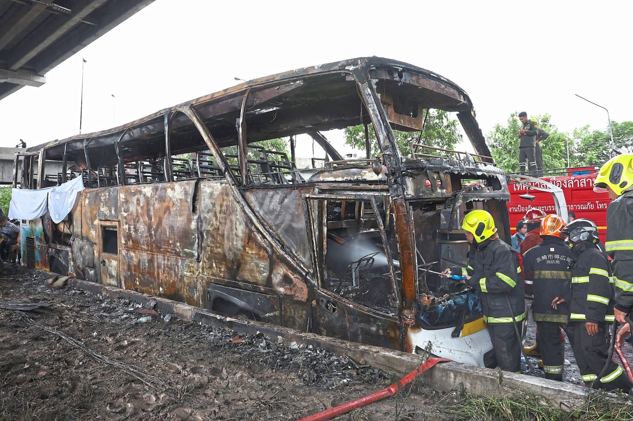 School bus catches fire outside Bangkok
