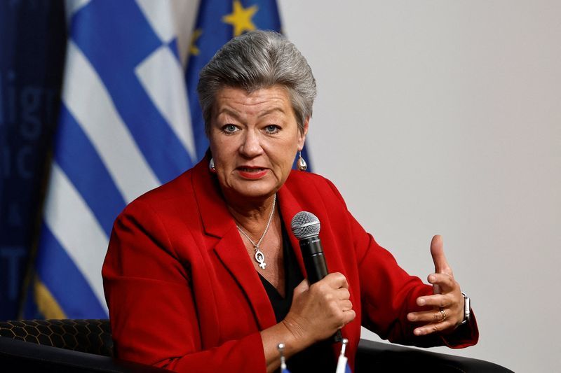 FILE PHOTO The European Unions Home Affairs Commissioner Ylva Johansson speaks during a conference in the Migration Ministry in Athens Greece January 8 2024. REUTERSLouisa GouliamakiFile Photo