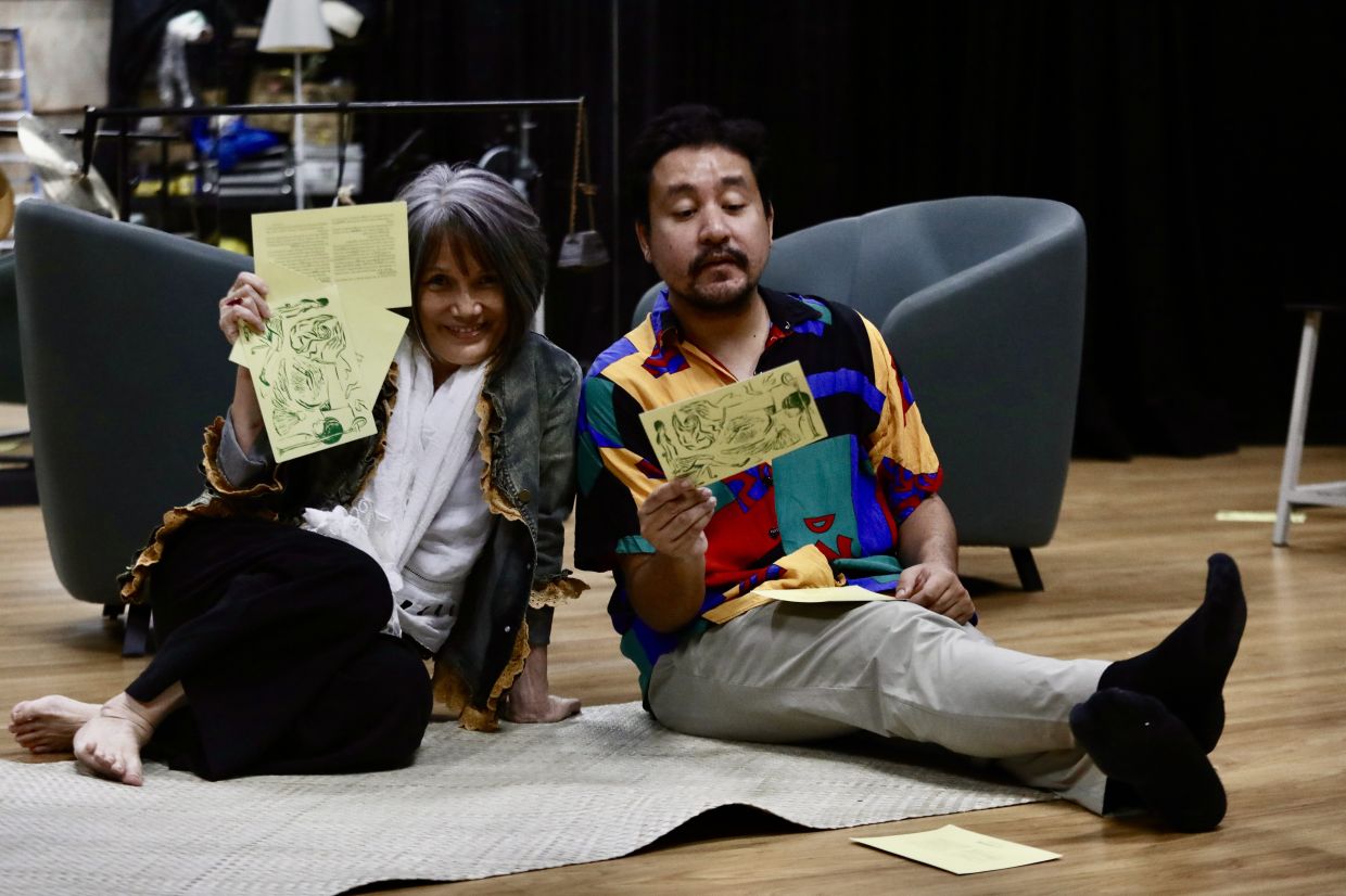 'Mortal Man: Two Monologues' at Five Arts Centre is the latest play by Leow Puay Tin, and she makes a special, rare return to the stage - acting alongside performer and musician Faiq Syazwan Kuhiri.  Photo: The Star/Low Lay Phon