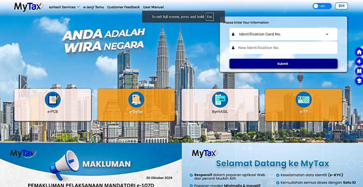 The e-Services is fully mandatory starting Jan 1, 2024 via the MyTax Portal.