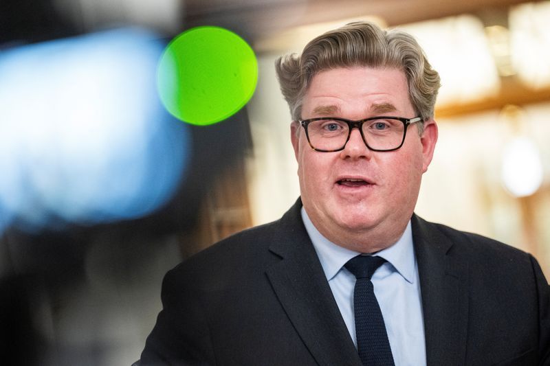 Swedens Minister of Justice Gunnar Strommer holds a doorstep with other Nordic ministers about the recruitment of children and young people via social media for organized crime at the Ministry of Justice in Copenhagen Denmark December 9 2024. Ritzau ScanpixMartin Sylvest via REUTERS