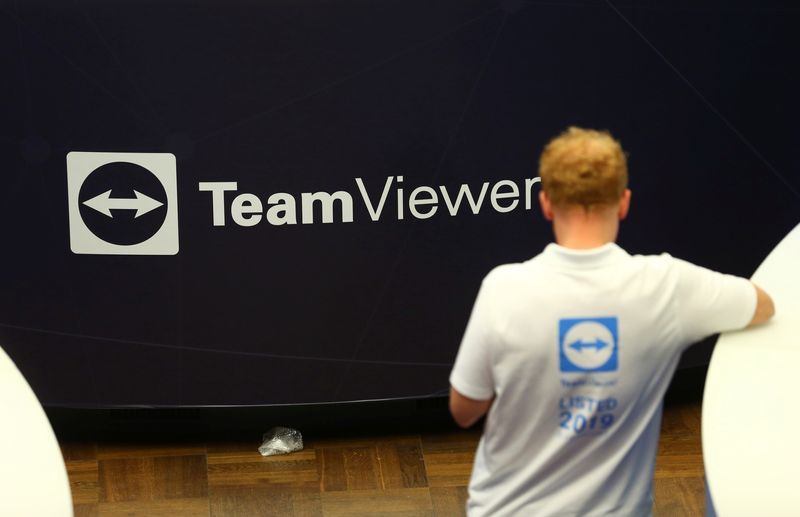 FILE PHOTO The logo of software company TeamViewer AG is pictured during TeamViewers initial public offering IPO at the Frankfurt Stock Exchange in Frankfurt Germany September 25 2019. REUTERSRalph OrlowskiFile Photo