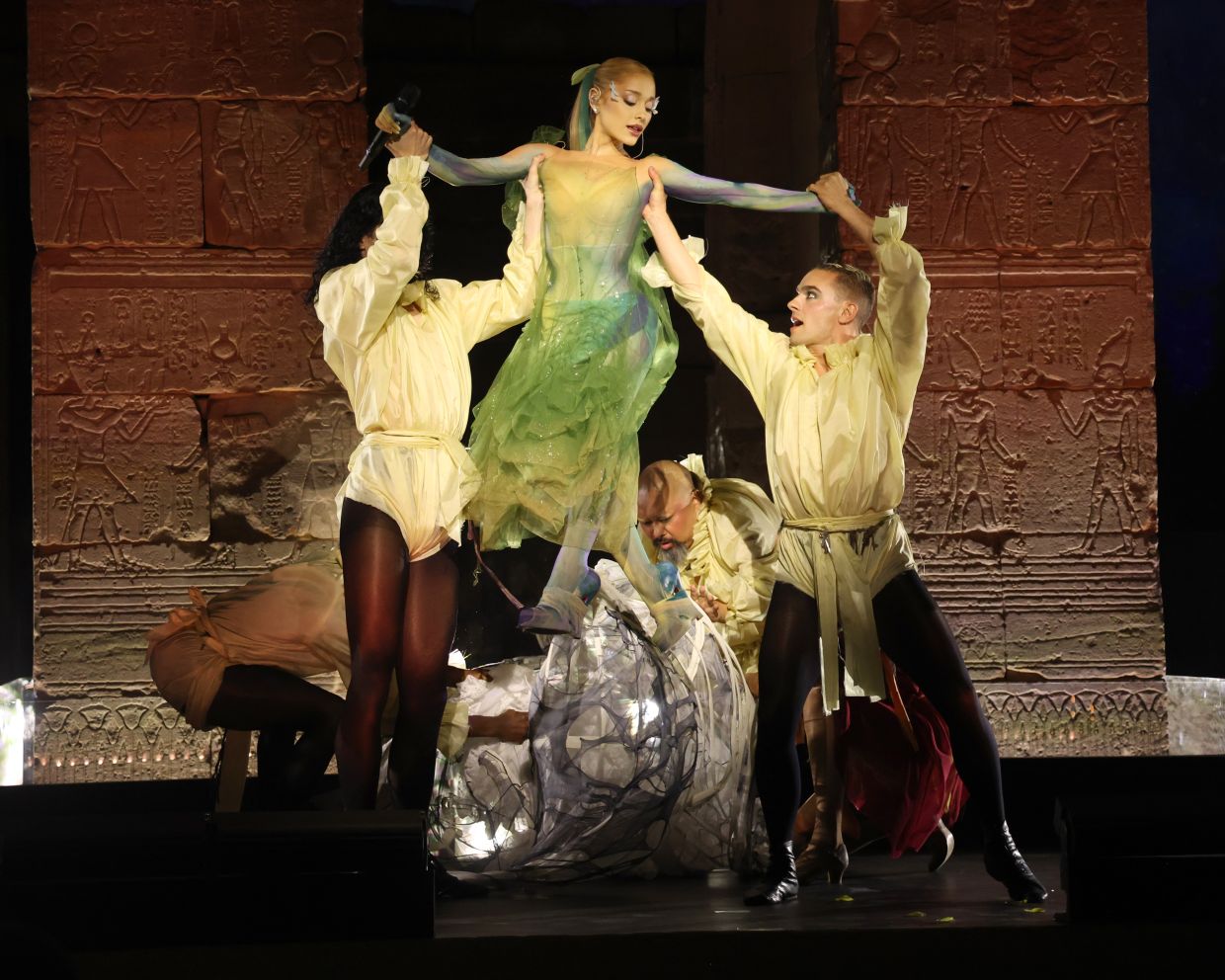 Grande performs at the Met Gala. It is now customary for fashion designers to dress artistes for their stage shows. Photo: Maison Margiela