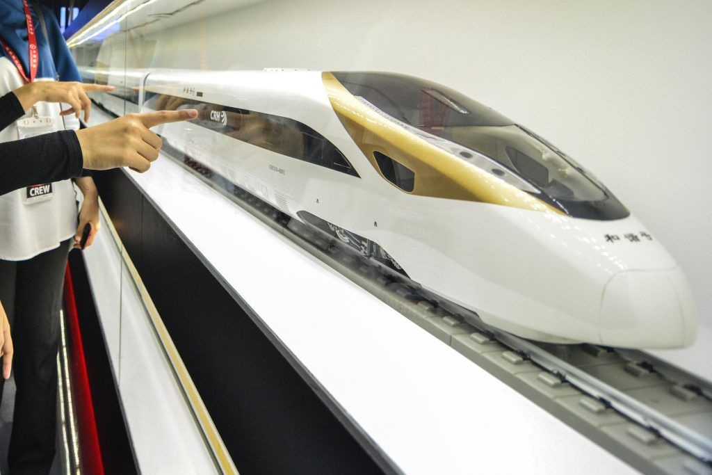 A model of a high speed train for the Kuala lumpur-Singapore HSR line. — Agencies