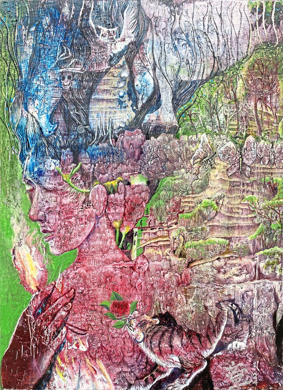 A painting by Chang titled 'Decalcomania 5: Air Of Life' (oil on canvas, 2023).  Photo: Chang Yoong Chia 