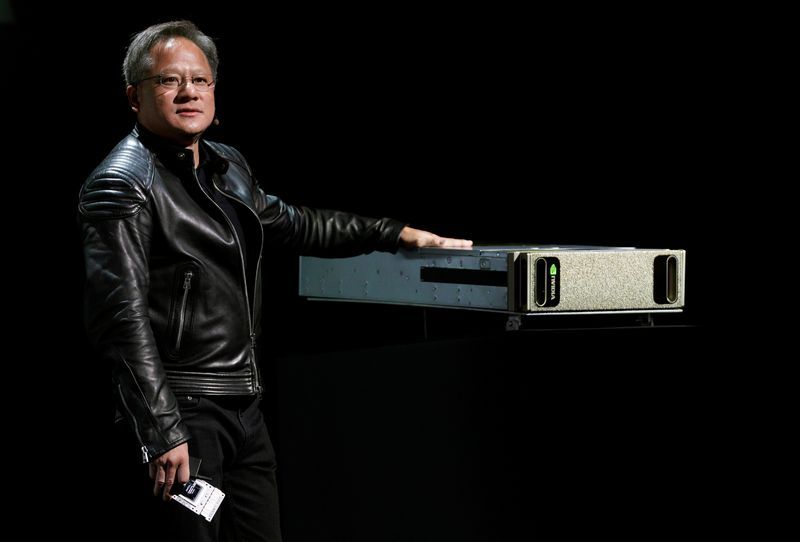 FILE PHOTO Jensen Huang CEO of Nvidia shows his companys DGX AI supercomputer at his keynote address at CES in Las Vegas Nevada U.S. January 7 2018. REUTERSRick WilkingFile Photo