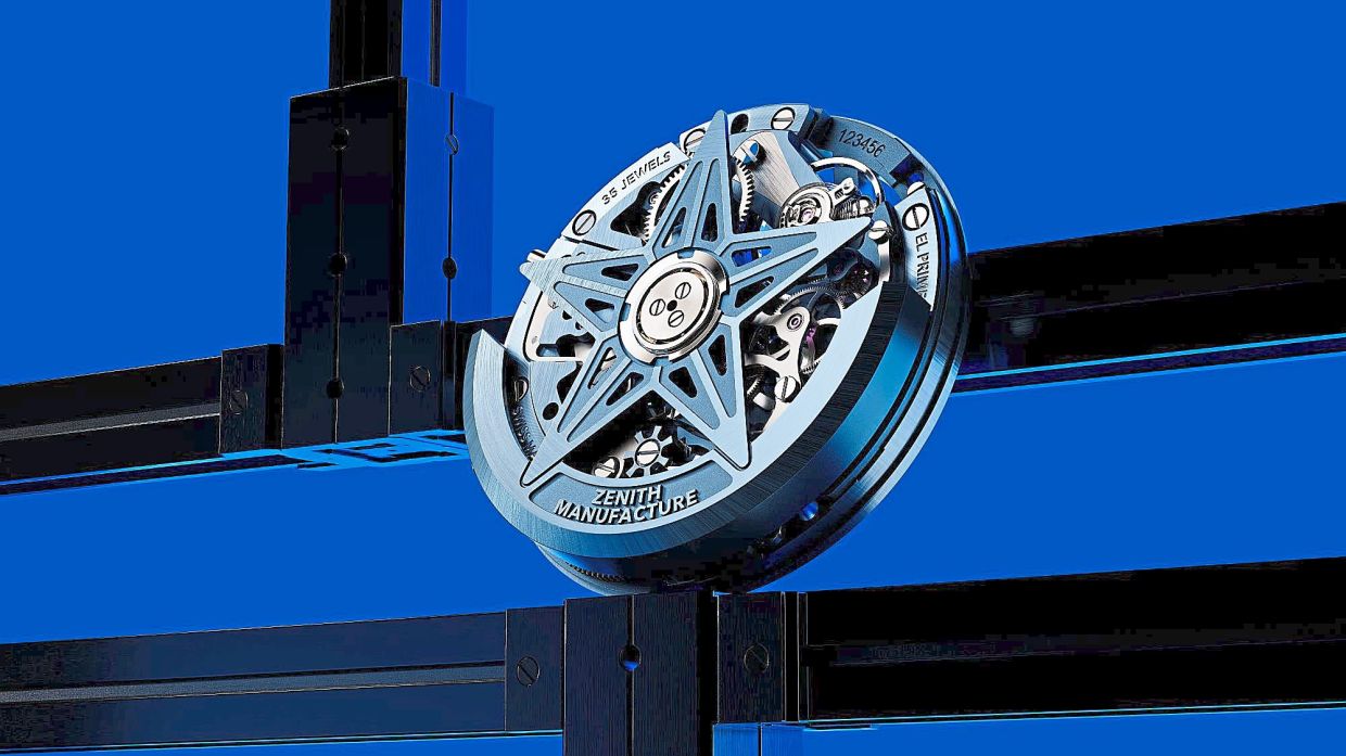 Components of the movement of Defy Skyline watch have been hollowed out to show the inside.