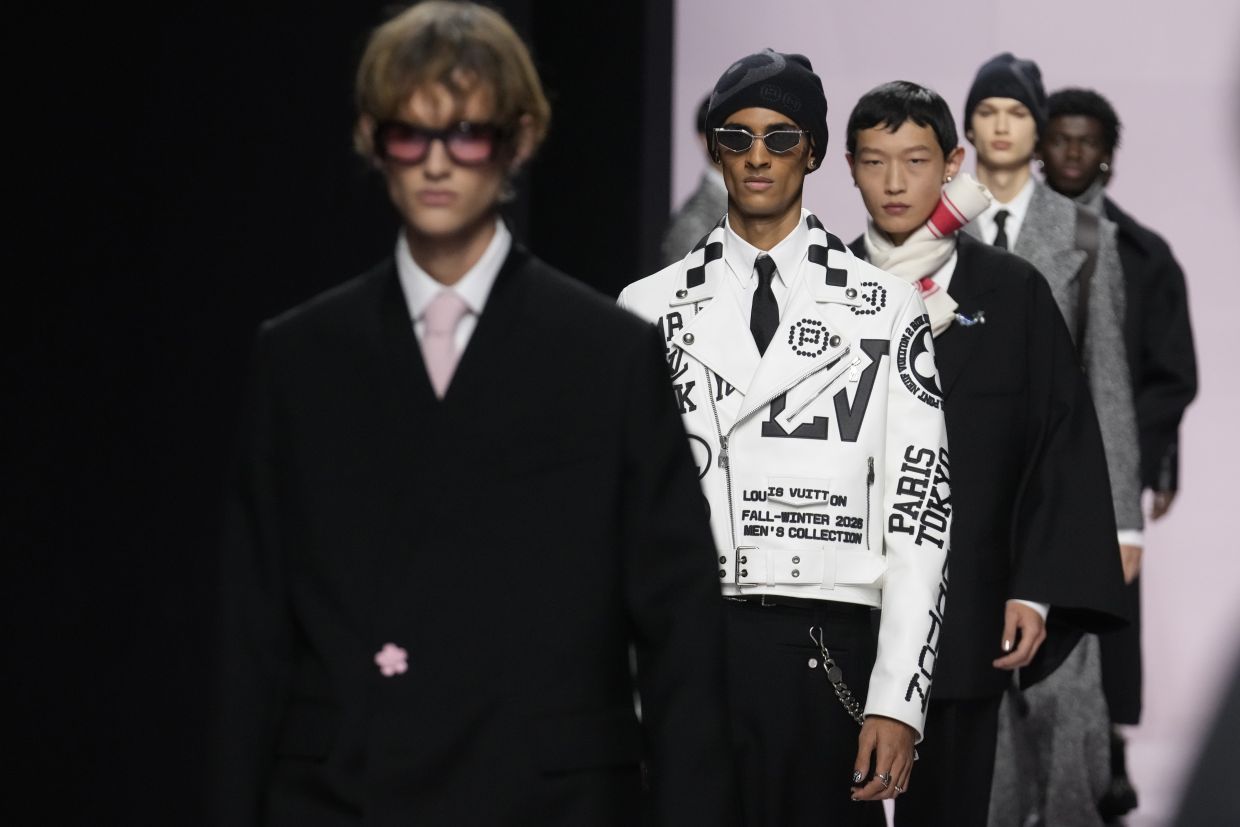 Models wear creations as part of the men's Louis Vuitton Autumn/Winter 2025 show in Paris. Photo: AP
