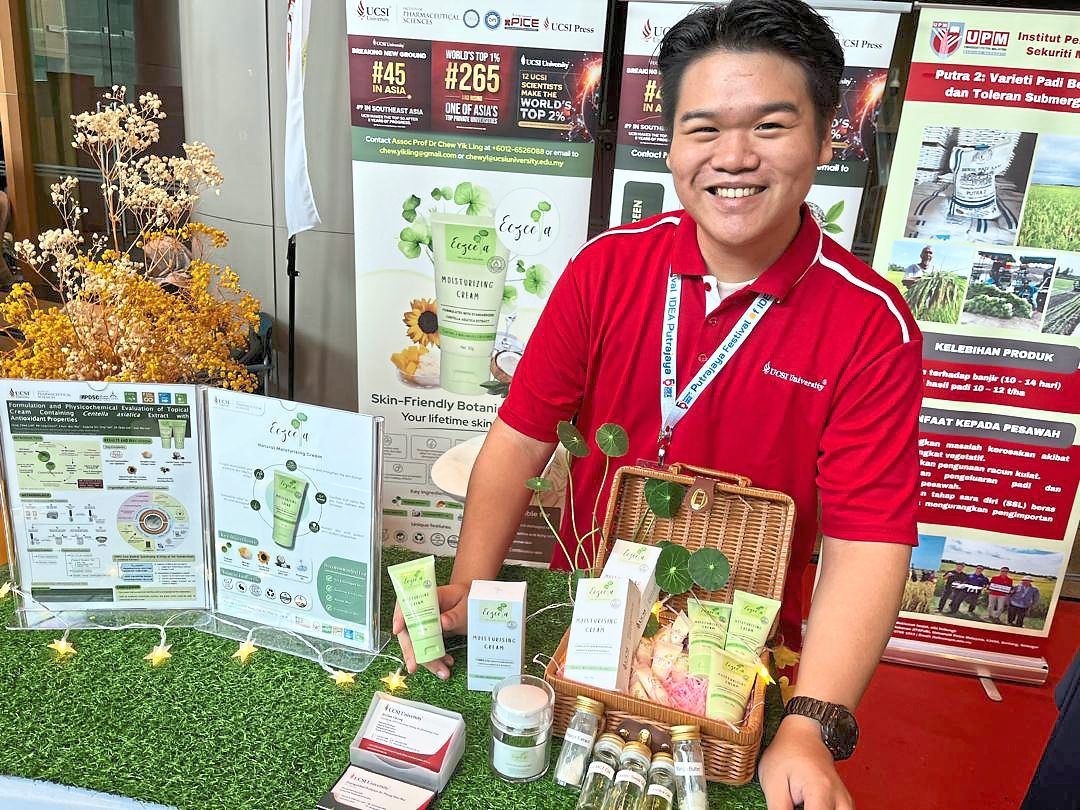 Itch be gone: Lim showing off his products.