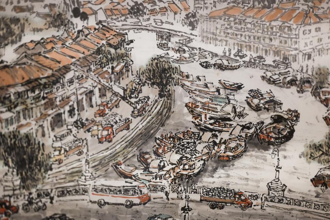 Detail of Singapore River (Coleman Bridge) (1979) by Lim Tze Peng. - ST