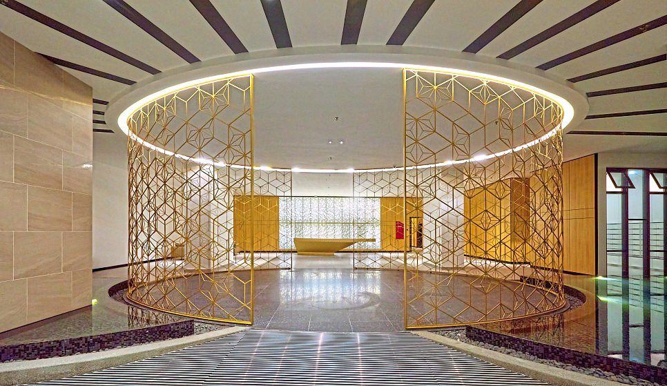 The grand lobby designed with modern aesthetics.