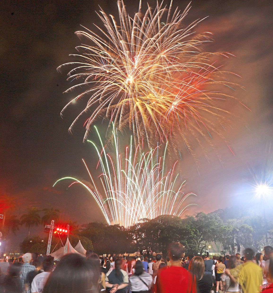Fireworks lighting up the night for the festivities at the Esplanade.