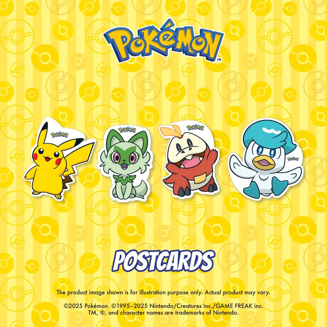 Also in the package are four postcards shaped like the starter Pokemon from the Scarlet and Violet games.