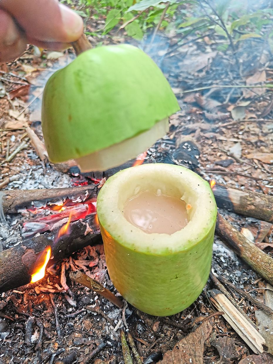 A bit of clever slicing creates a snug-fitting lid for the gourd 'pot'.