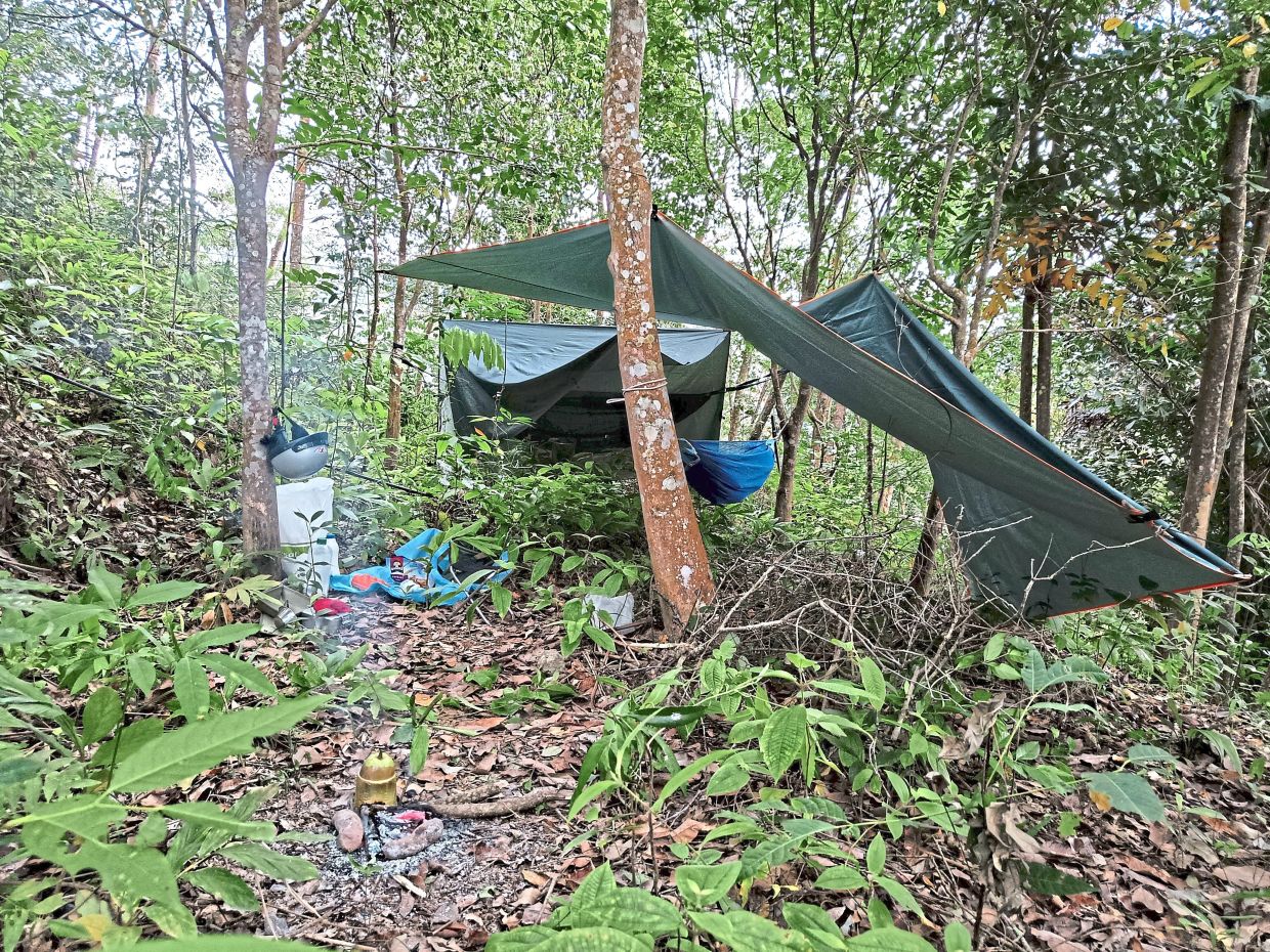 A view of Yeoh’s campsite, with the gourd slow-cooking by the campfire embers.