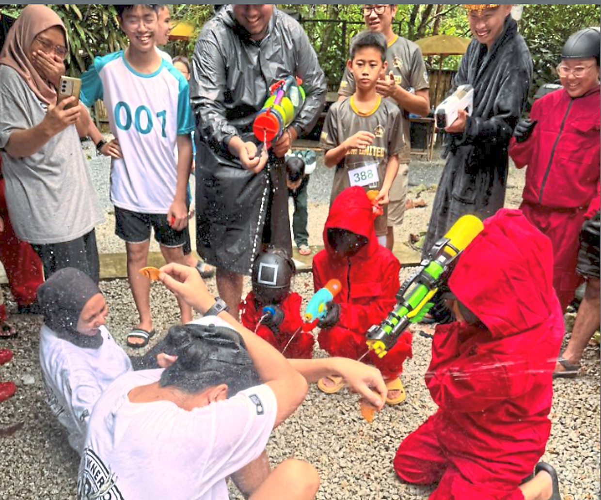 It’s ‘death’ by water guns if you lose a game. 