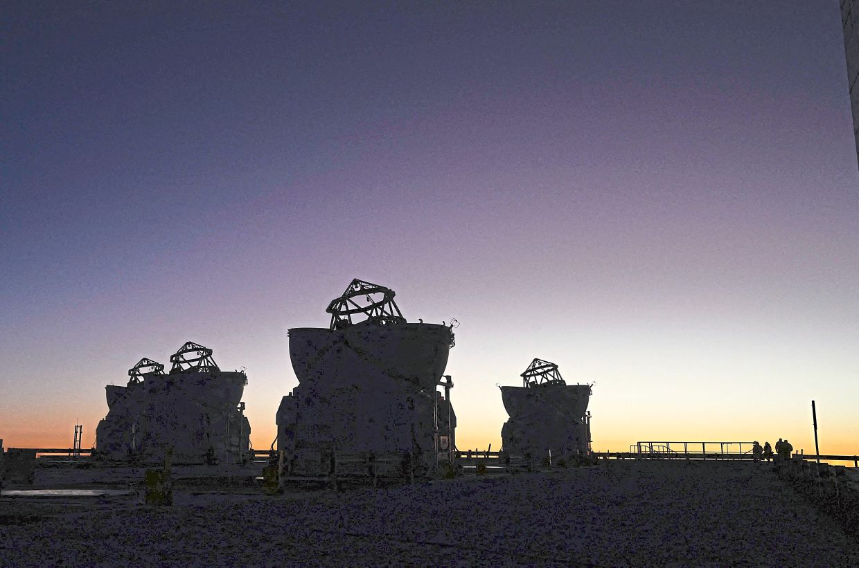 A general view of the platform of the Very Large Telescope with its four optical telescopes and four movable auxiliary telescopes at ESO’s Paranal Observatory on Paranal Hill in Chile’s Antofagasta Region, in the Atacama Desert. — AFP