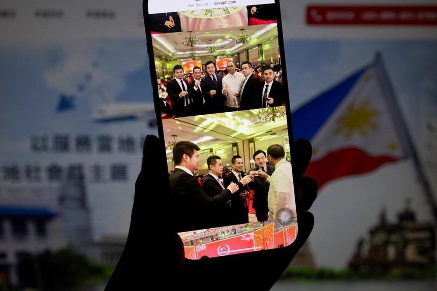These photos show Chinese defence attache Li Jianzhong and a Filipino politician with four men accused of spying for Beijing. -- PHOTO: REUTERS