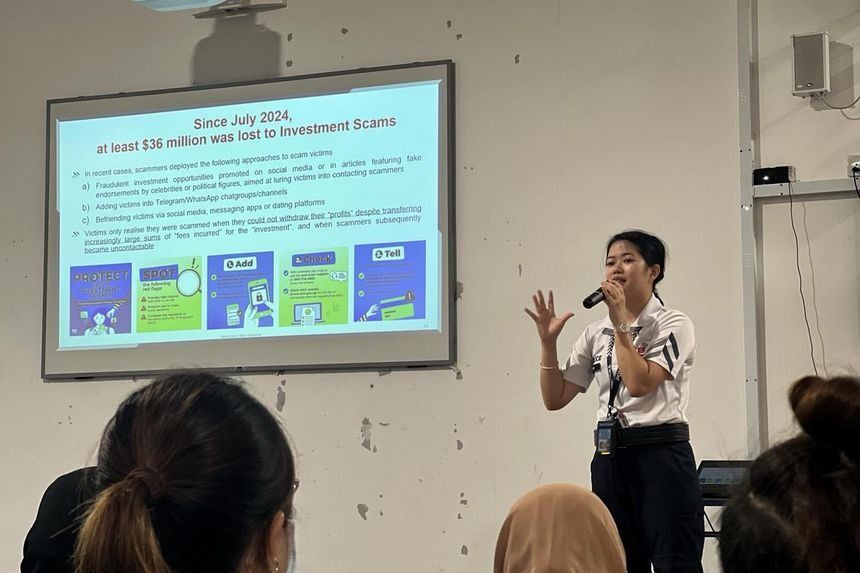 THK Home for Disabled @ Sembawang collaborated with the police for the first time in October 2024 to conduct a scam prevention talk. - Photo: THYE HUA KWAN MORAL CHARITIES