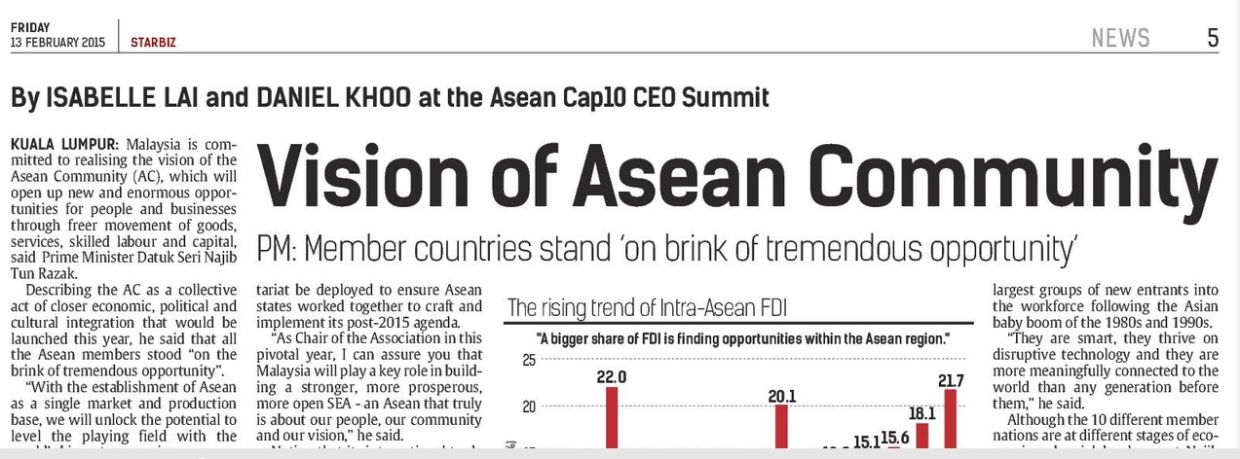 In 2015, with Malaysia once again the Asean Chair, the 10 Asean leaders adopted a document that declared the Asean Community's plans for the future of the region.